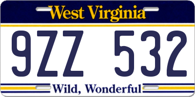 WV license plate 9ZZ532