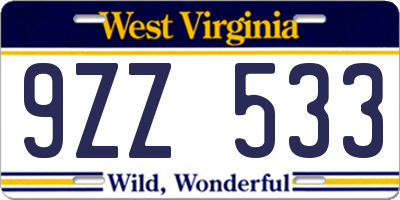 WV license plate 9ZZ533