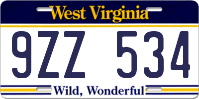 WV license plate 9ZZ534