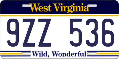 WV license plate 9ZZ536