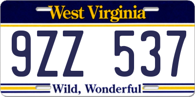 WV license plate 9ZZ537