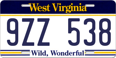 WV license plate 9ZZ538