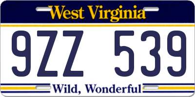 WV license plate 9ZZ539