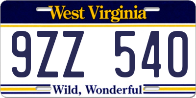 WV license plate 9ZZ540