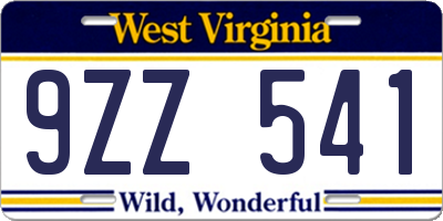 WV license plate 9ZZ541