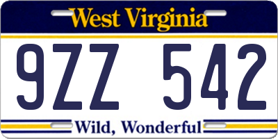WV license plate 9ZZ542