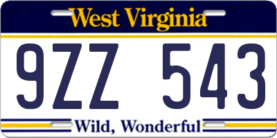 WV license plate 9ZZ543