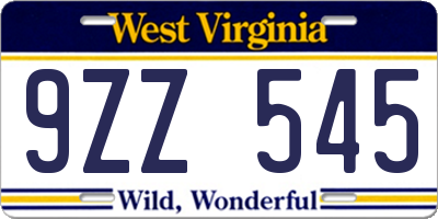 WV license plate 9ZZ545