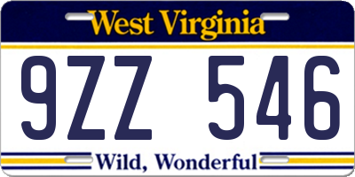 WV license plate 9ZZ546