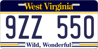 WV license plate 9ZZ550