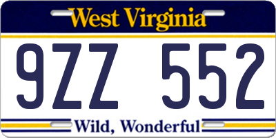 WV license plate 9ZZ552