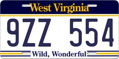 WV license plate 9ZZ554
