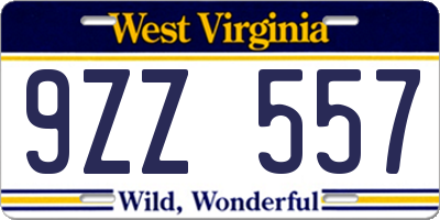 WV license plate 9ZZ557