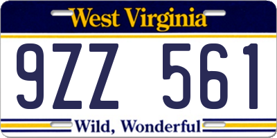 WV license plate 9ZZ561