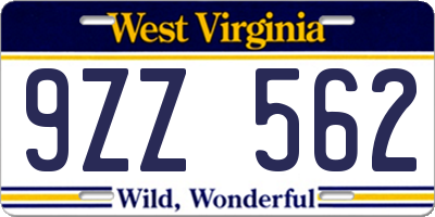 WV license plate 9ZZ562