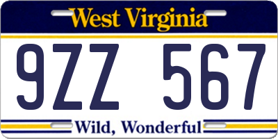 WV license plate 9ZZ567