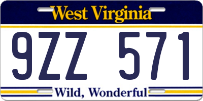 WV license plate 9ZZ571