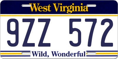 WV license plate 9ZZ572