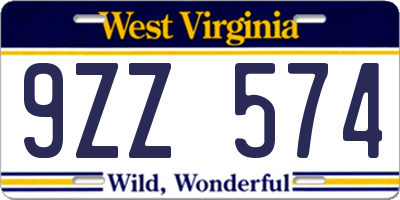 WV license plate 9ZZ574