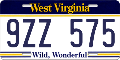 WV license plate 9ZZ575