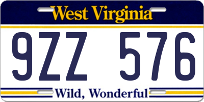 WV license plate 9ZZ576
