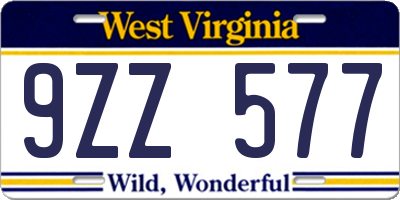 WV license plate 9ZZ577
