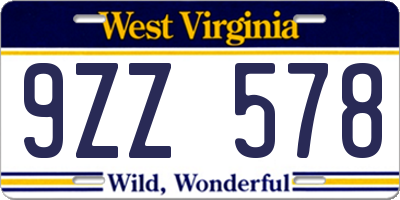 WV license plate 9ZZ578