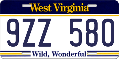 WV license plate 9ZZ580