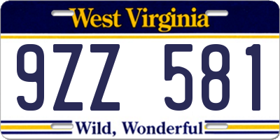 WV license plate 9ZZ581