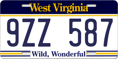 WV license plate 9ZZ587
