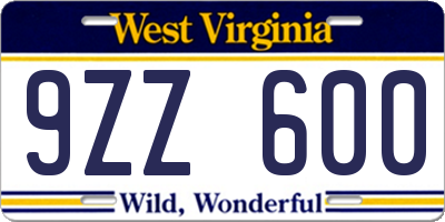 WV license plate 9ZZ600