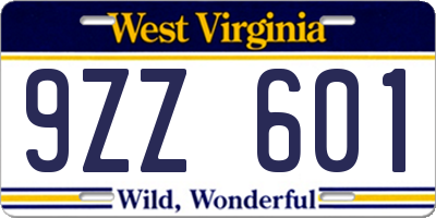 WV license plate 9ZZ601