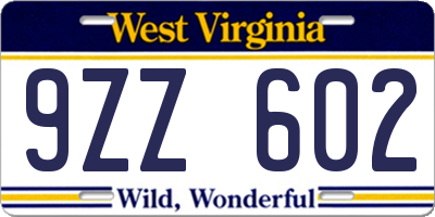 WV license plate 9ZZ602