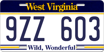 WV license plate 9ZZ603