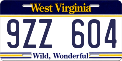 WV license plate 9ZZ604