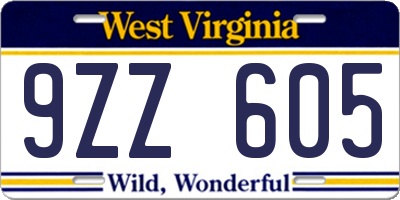 WV license plate 9ZZ605