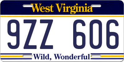WV license plate 9ZZ606