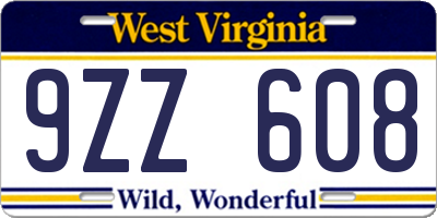 WV license plate 9ZZ608