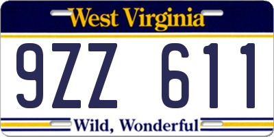 WV license plate 9ZZ611