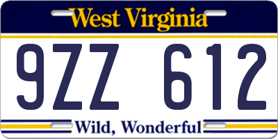 WV license plate 9ZZ612