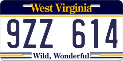 WV license plate 9ZZ614