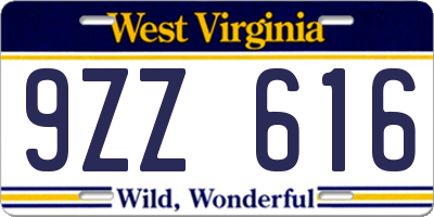 WV license plate 9ZZ616