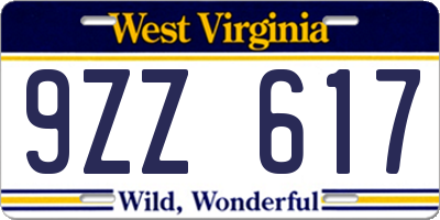 WV license plate 9ZZ617