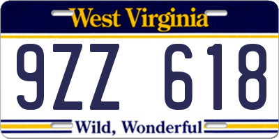WV license plate 9ZZ618