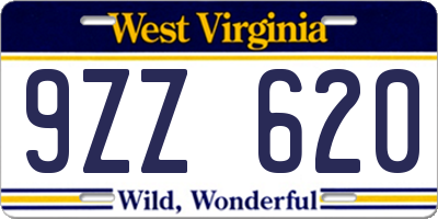 WV license plate 9ZZ620