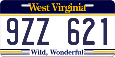 WV license plate 9ZZ621