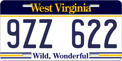 WV license plate 9ZZ622