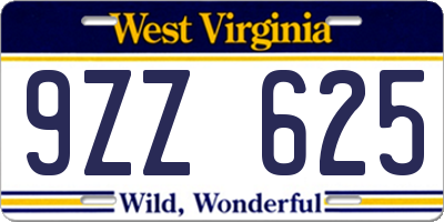 WV license plate 9ZZ625
