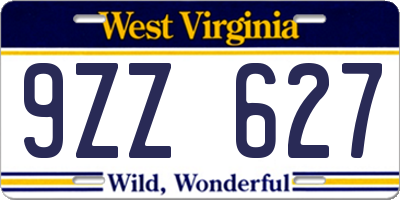 WV license plate 9ZZ627