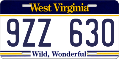 WV license plate 9ZZ630
